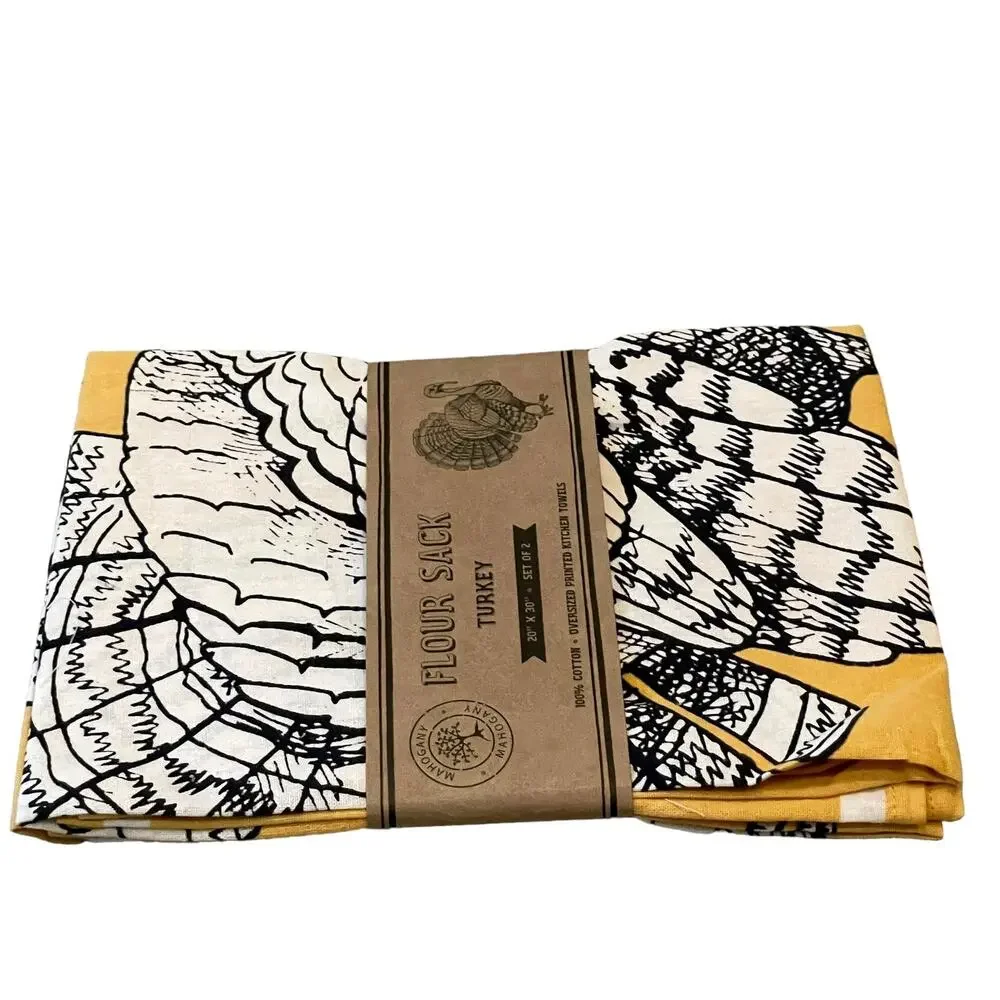 Mahogany Turkey Flour Sack Kitchen Towels Set of 2 Cotton Thanksgiving Fall New